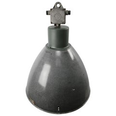 Grande pendente industriale d'epoca con smalto grigio