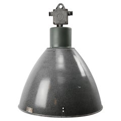 Grande pendente industriale d'epoca con smalto grigio