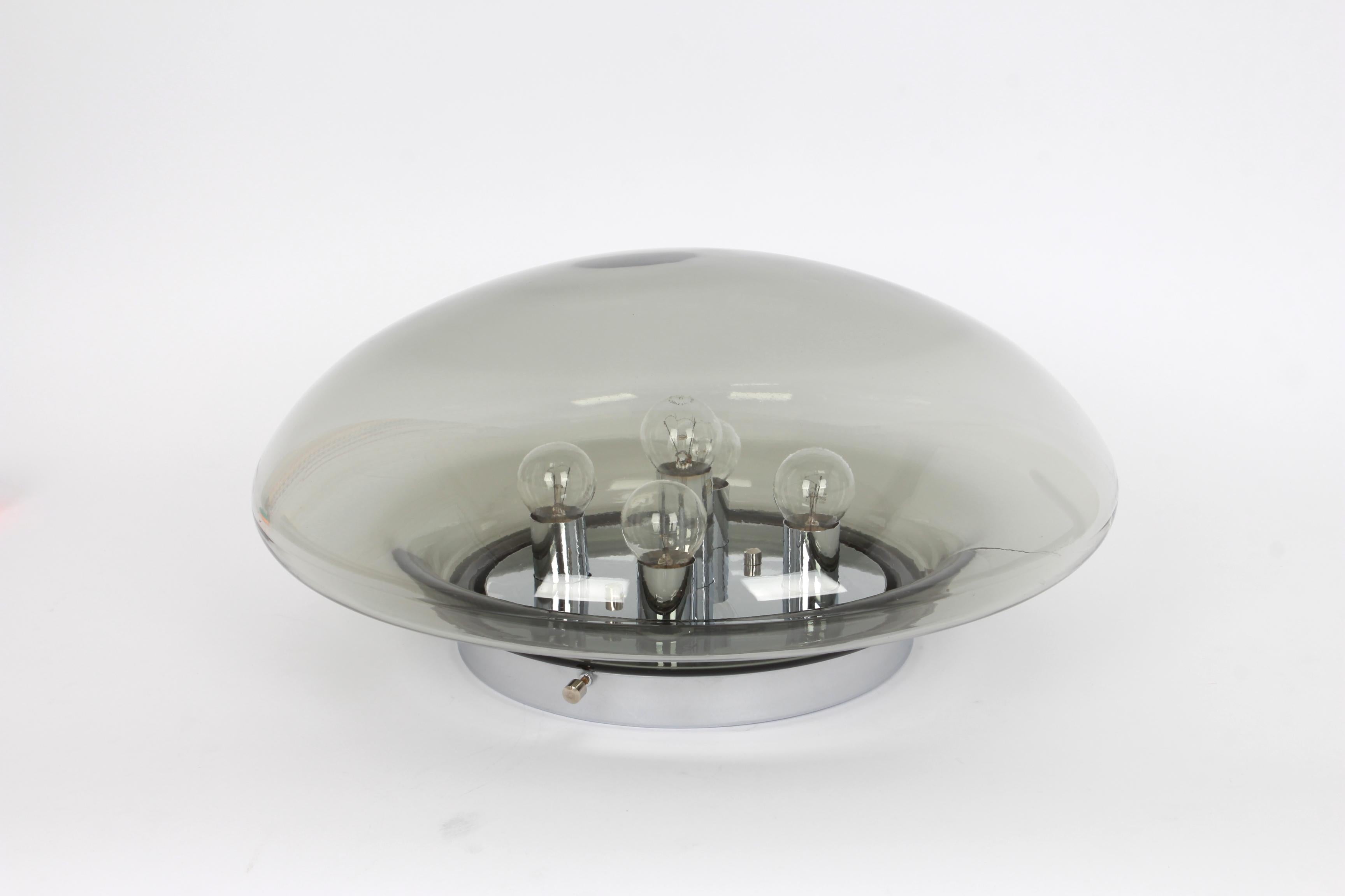 Large Gray/Green Glass Flush Mount by Limburg, Germany, 1960s In Good Condition For Sale In Aachen, NRW