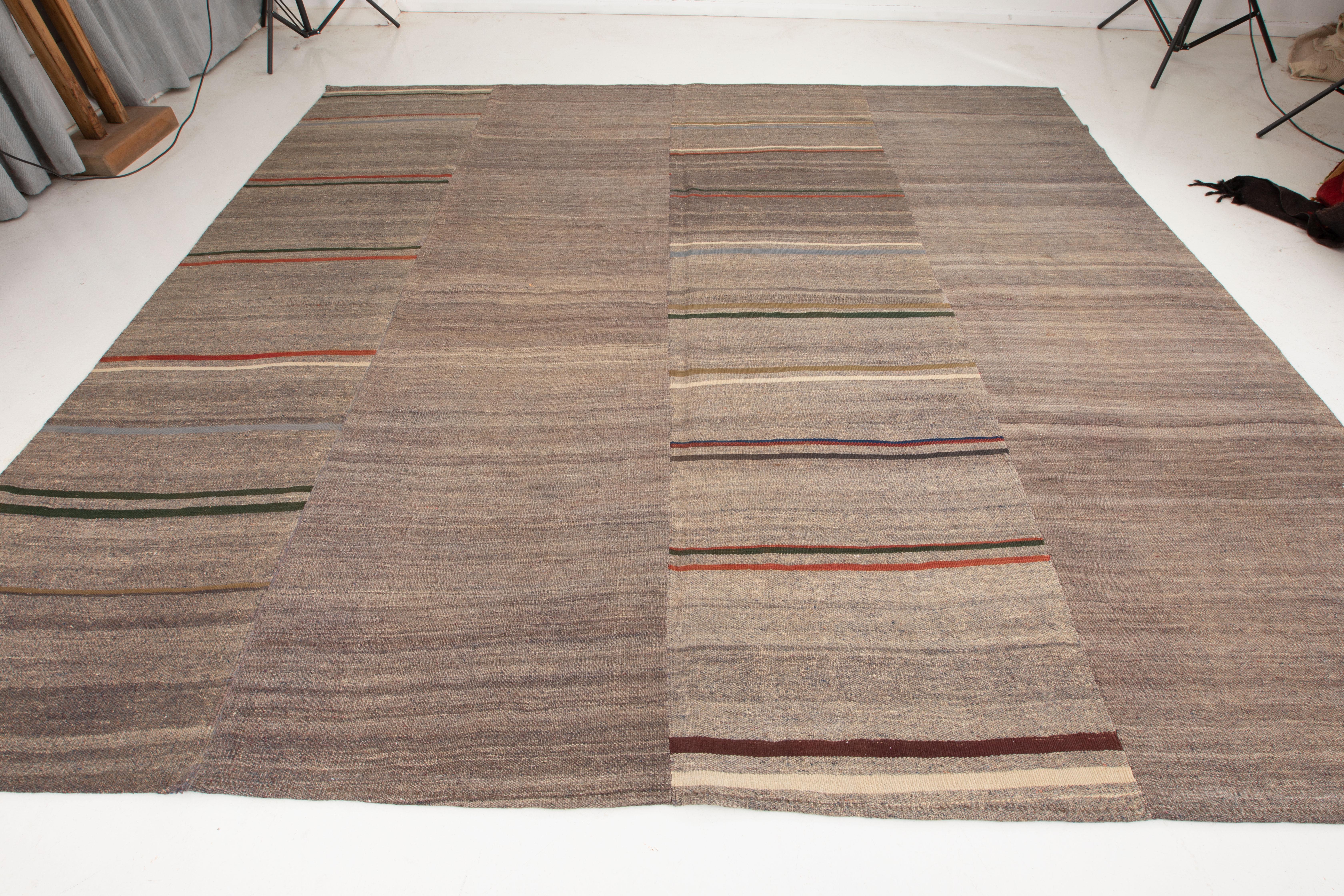 Mid-Century Modern Large Gray Kilim from Central Anatolia, Turkey, 1960s For Sale