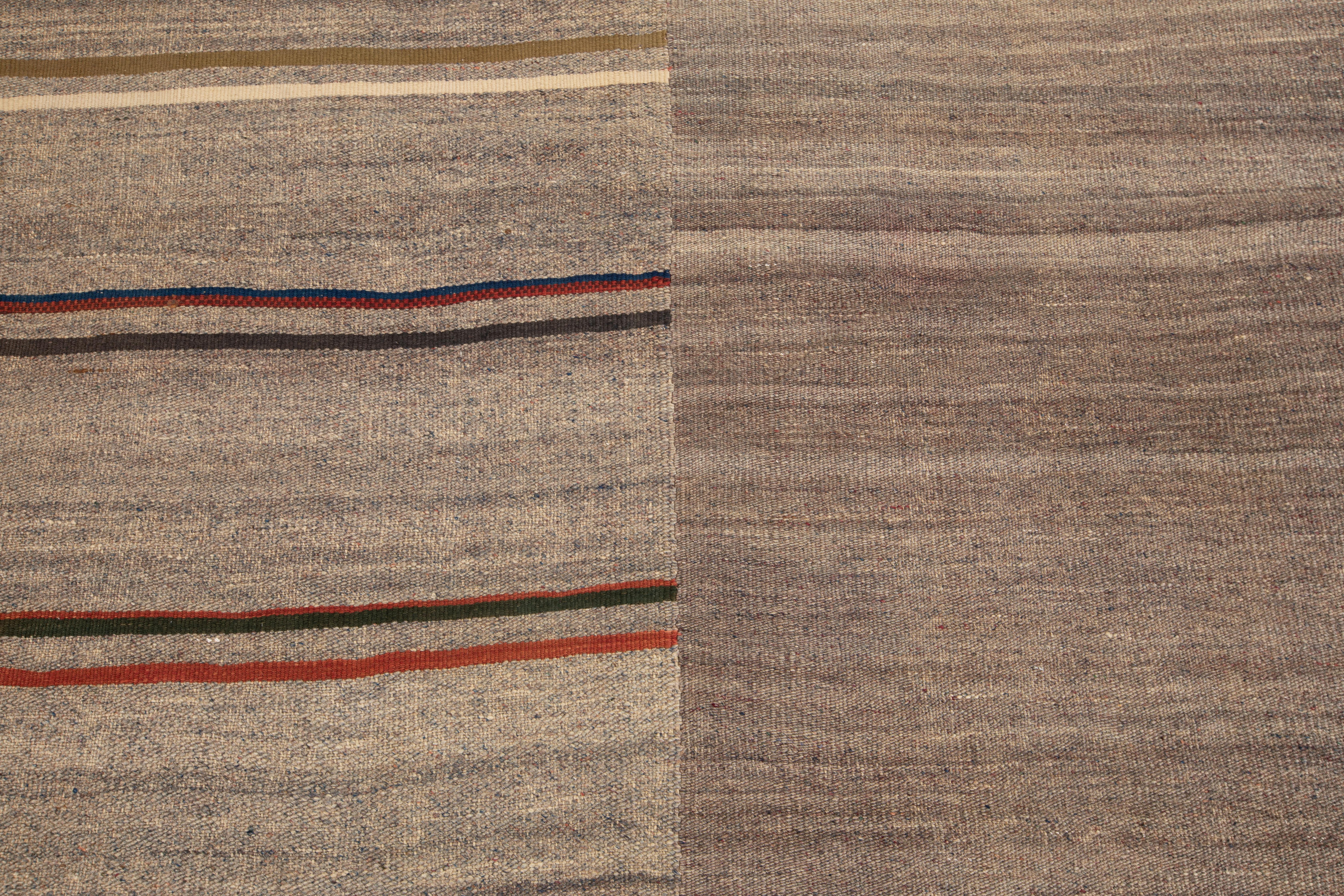 Hand-Woven Large Gray Kilim from Central Anatolia, Turkey, 1960s For Sale