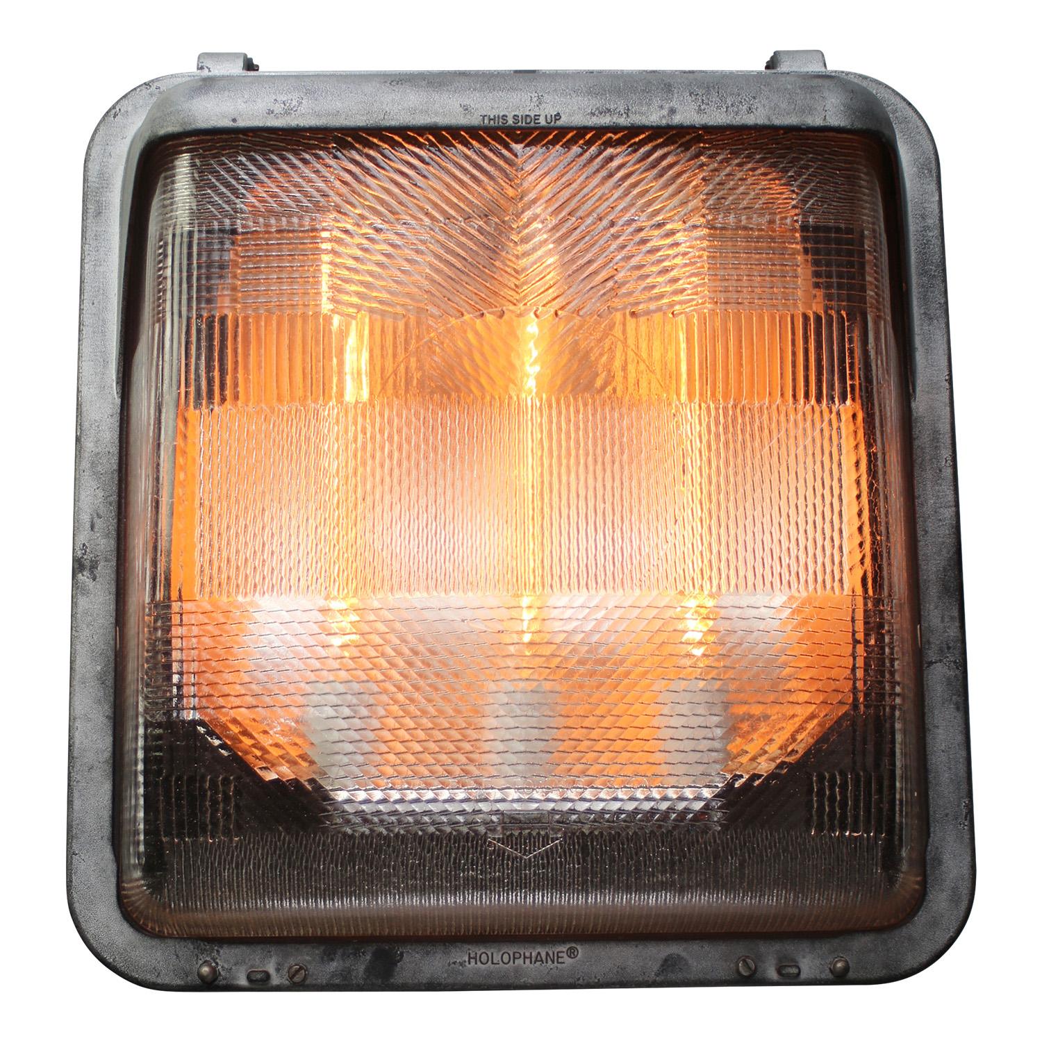 Industrial Large Gray Metal Cut Glass Sconce Wall Floor Light by Holophane, France For Sale
