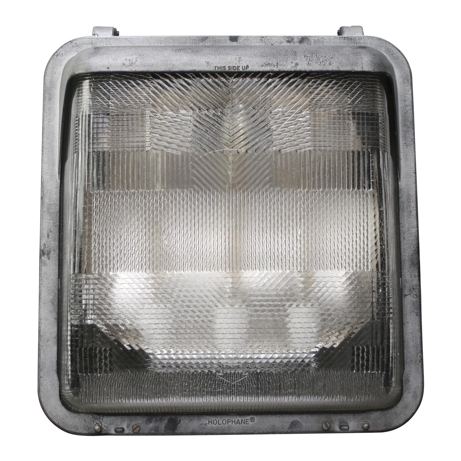 Cast Large Gray Metal Cut Glass Sconce Wall Floor Light by Holophane, France For Sale