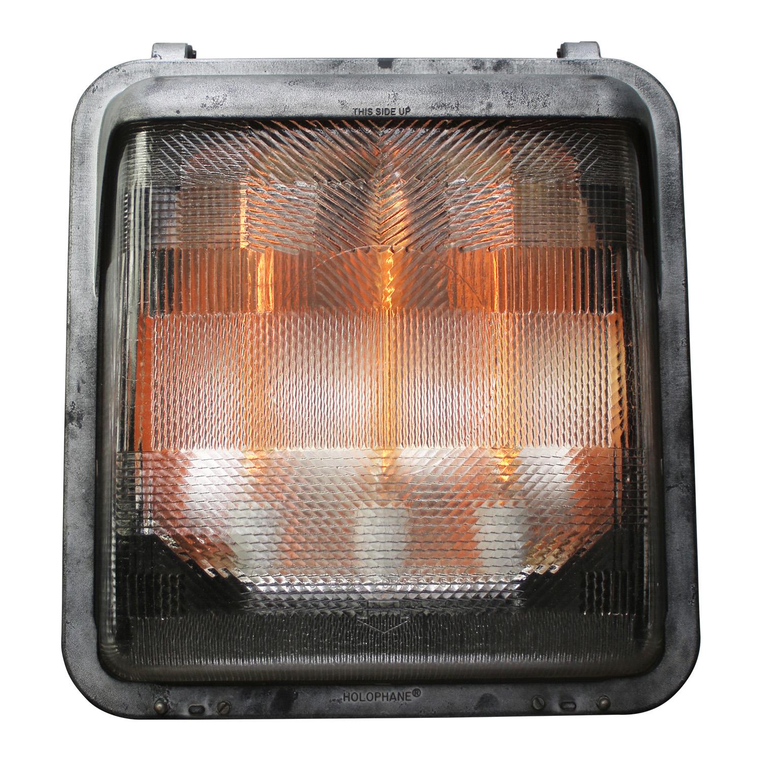 Large Gray Metal Cut Glass Sconce Wall Floor Light by Holophane, France In Good Condition For Sale In Amsterdam, NL