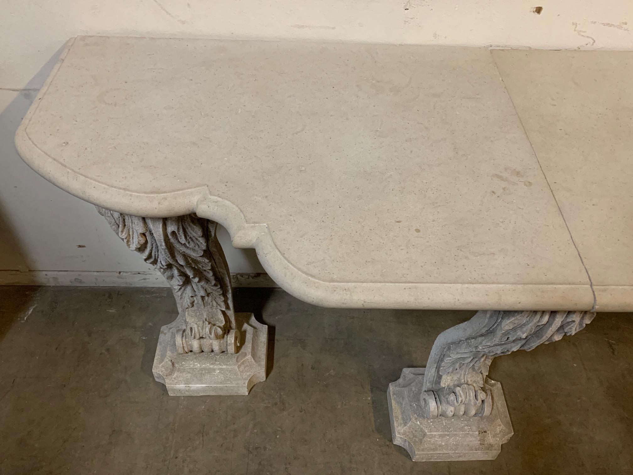 Neoclassical Large Gray Painted and Limestone Console Table For Sale