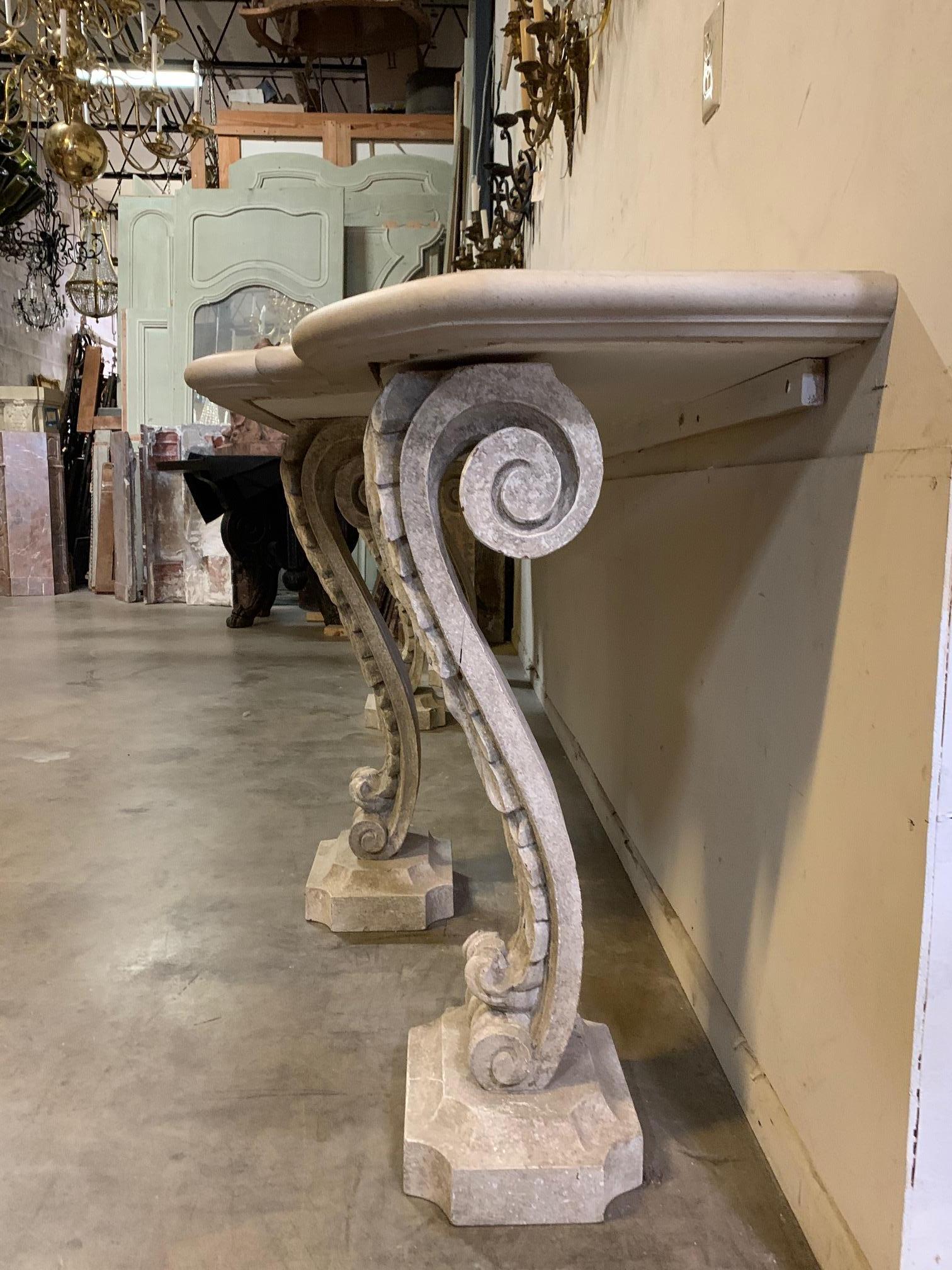 Large Gray Painted and Limestone Console Table In Good Condition For Sale In Dallas, TX