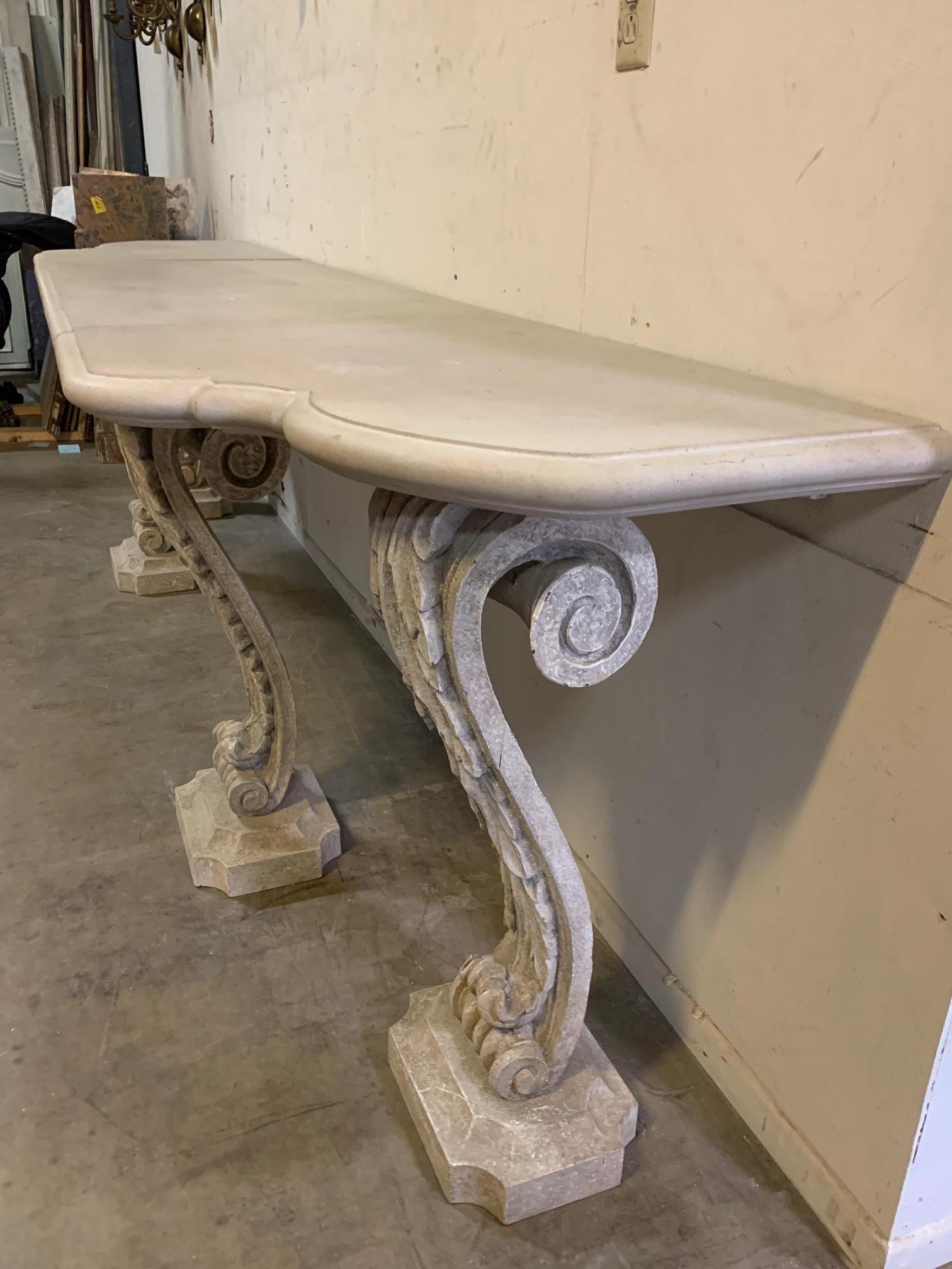 20th Century Large Gray Painted and Limestone Console Table For Sale