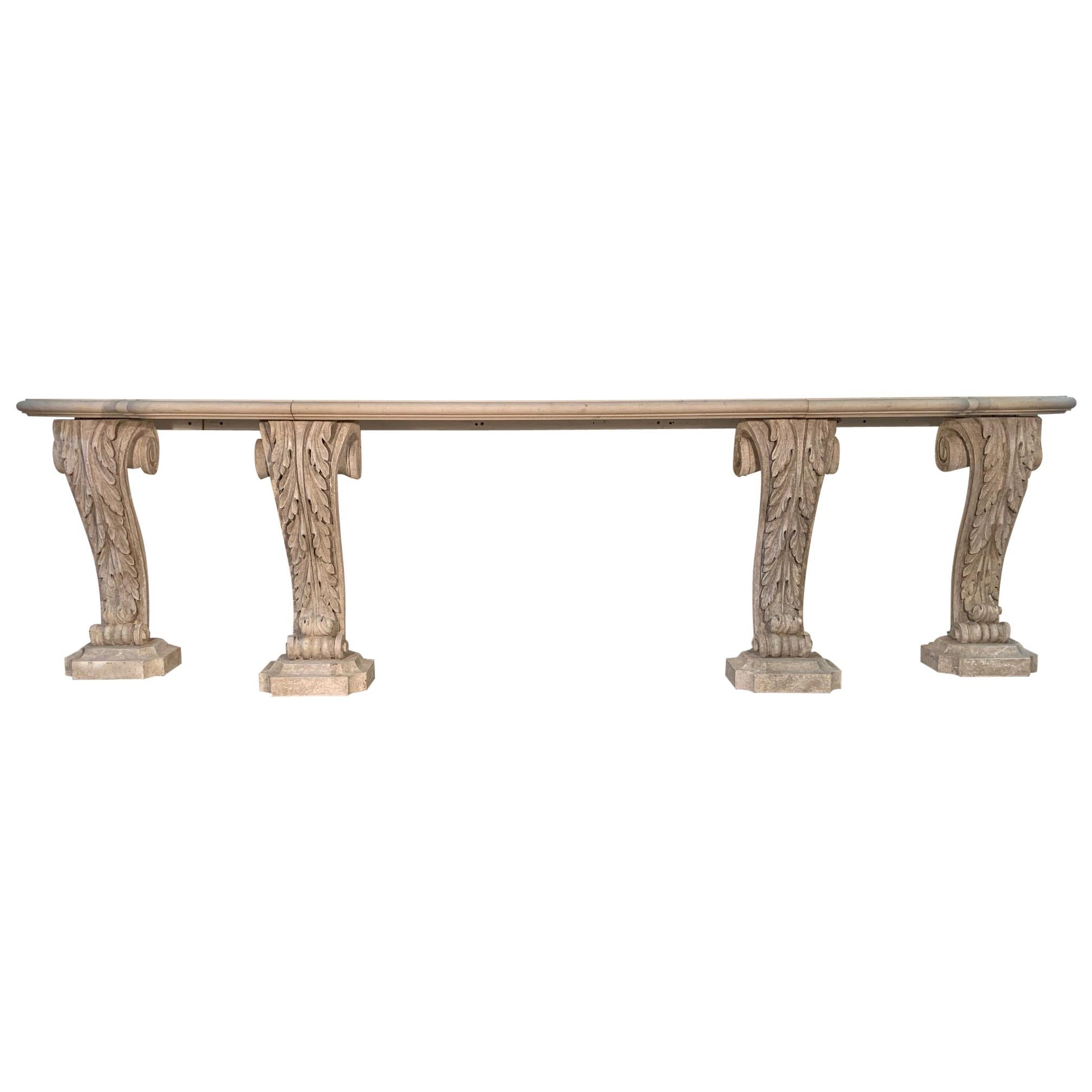 Large Gray Painted and Limestone Console Table For Sale