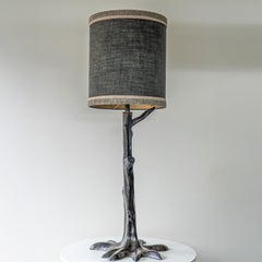 Large Gray Tree Zamac Floor Lamp, Custom Gray Lampshade by R. Houben