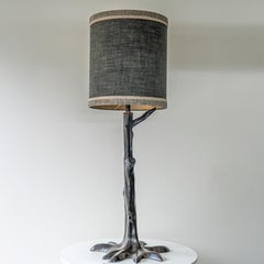 Large Gray Tree Zamac Floor Lamp, Custom Gray Lampshade by R. Houben