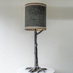Large Gray Tree Zamac Floor Lamp, Custom Gray Lampshade by R. Houben
