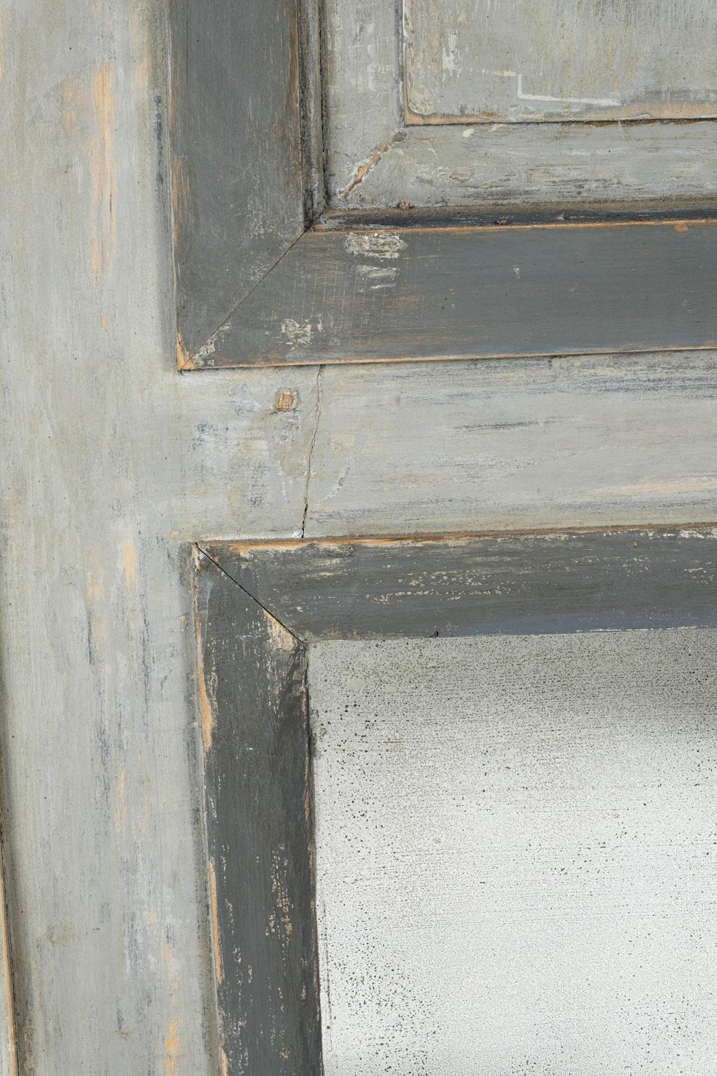 Large Grayish-Blue Painted Trumeau Mirror For Sale 1