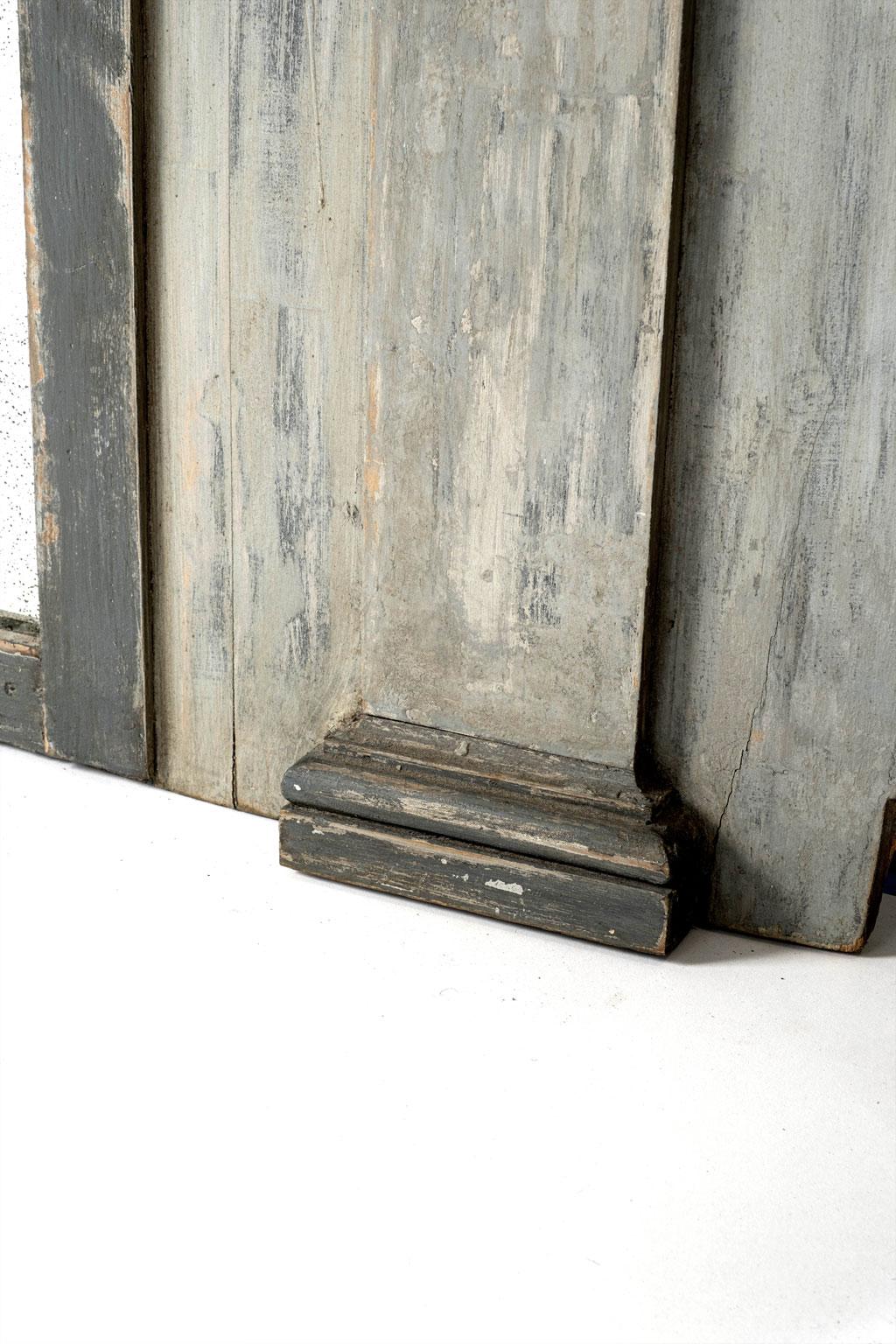 Hand-Carved Large Grayish-Blue Painted Trumeau Mirror For Sale