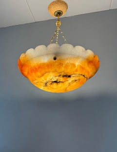 Large & Great Design, Antique Koi Fish Color Like, Alabaster Shade Pendant Light