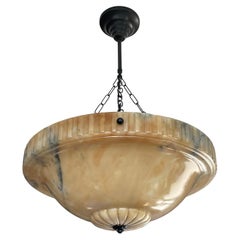 Large & Great Looking Antique & Impressive Alabaster Pendant Light / Flush Mount