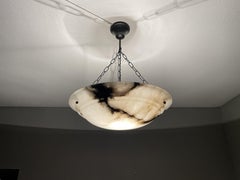 Large & Great Looking Antique White & Black Alabaster Pendant / Flush Mount 1910