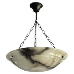 Grande et Great Looking Antique White & Black Alabaster Pendant / Flush Mount 1910