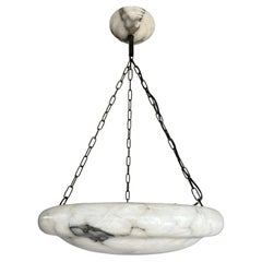 Large & Great Looking Restored Antique White & Black Alabaster Pendant Light