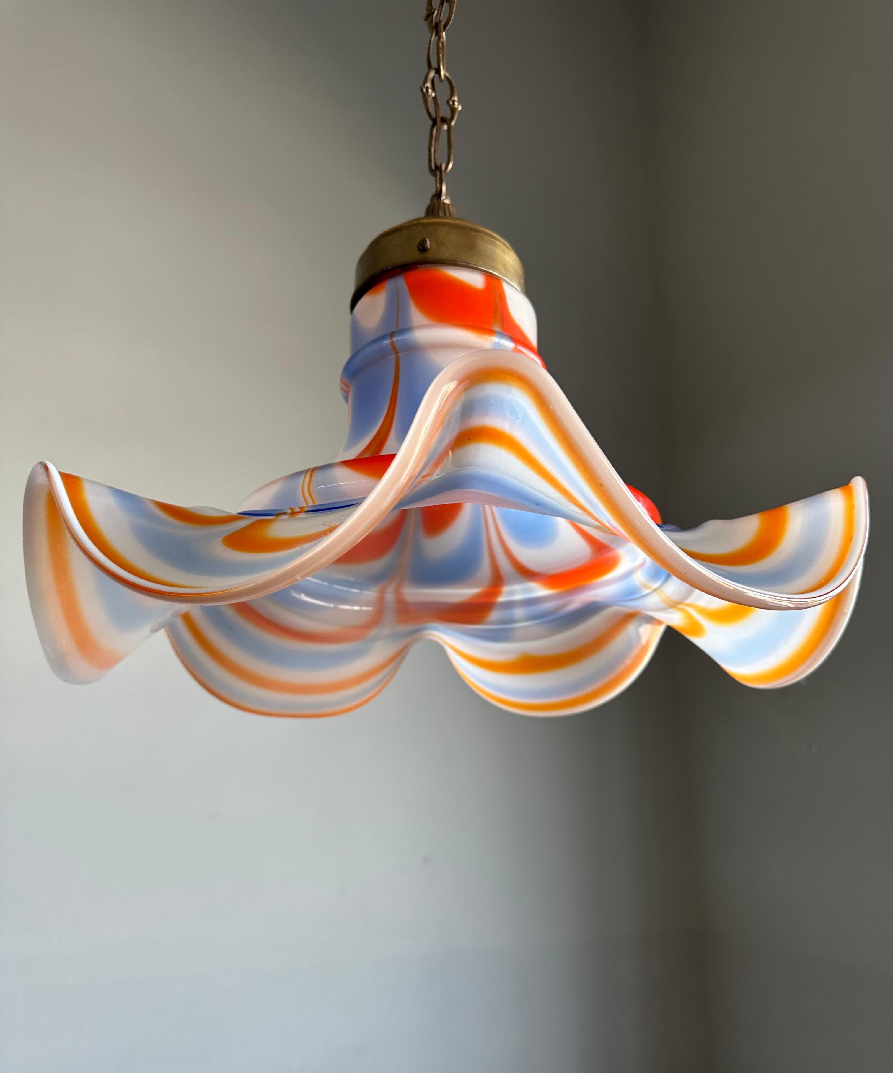 Italian Large & Great Shape Venetian Murano of Mouthblown Colorful Glass Pendant Light For Sale