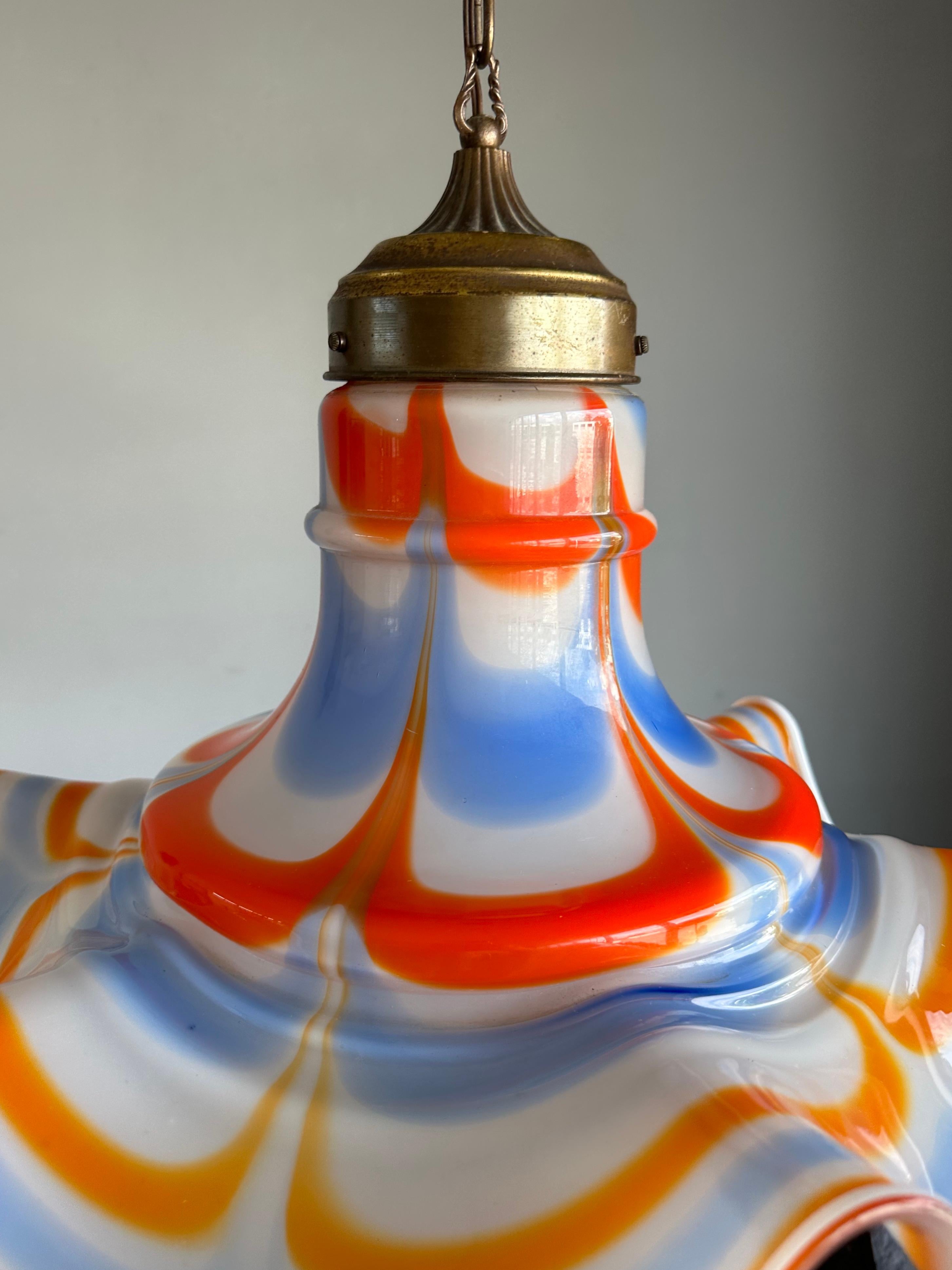 20th Century Large & Great Shape Venetian Murano of Mouthblown Colorful Glass Pendant Light For Sale