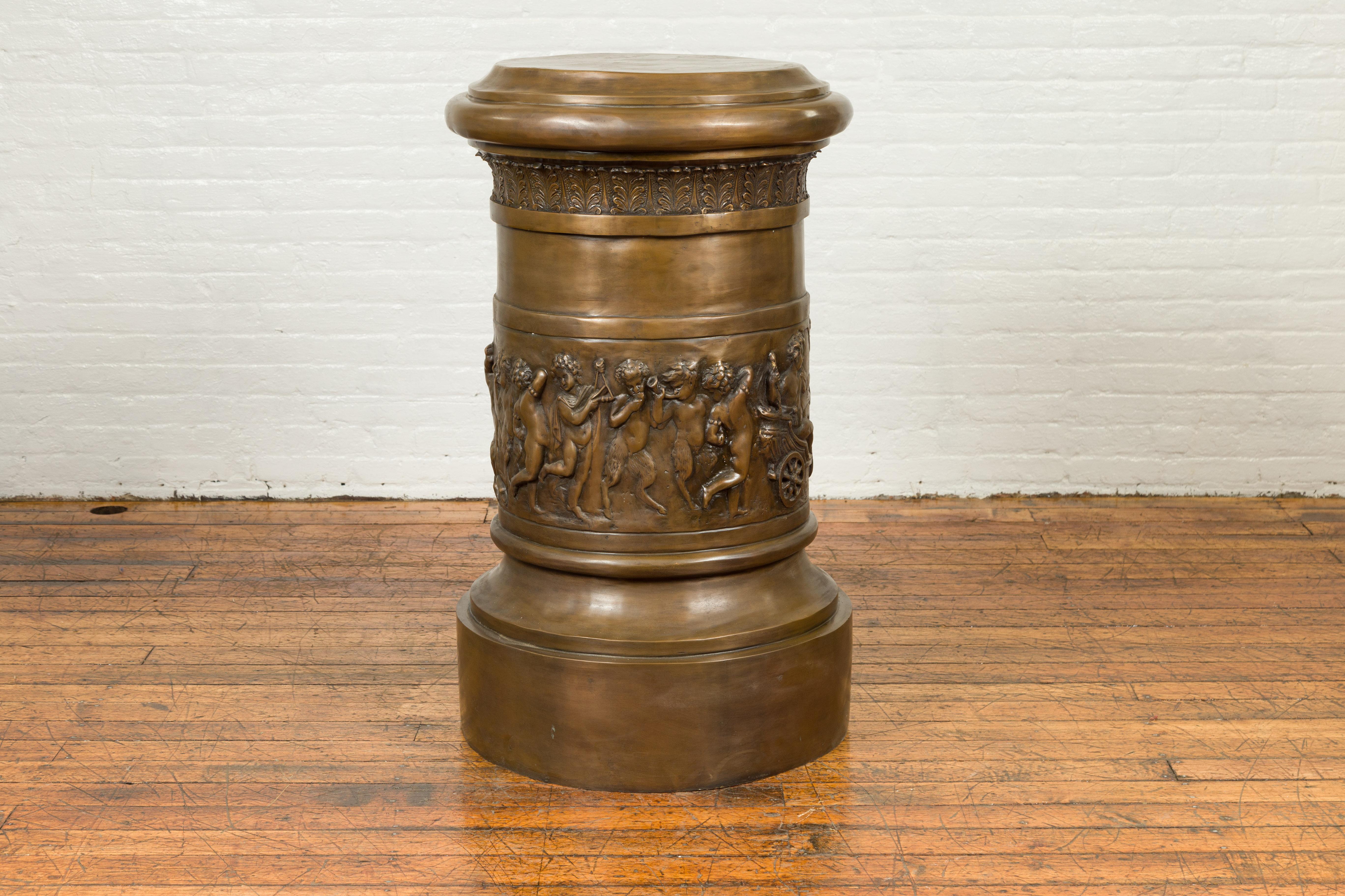 Large Greco-Roman Style Contemporary Bronze Pedestal with Bacchanalia Frieze For Sale 2