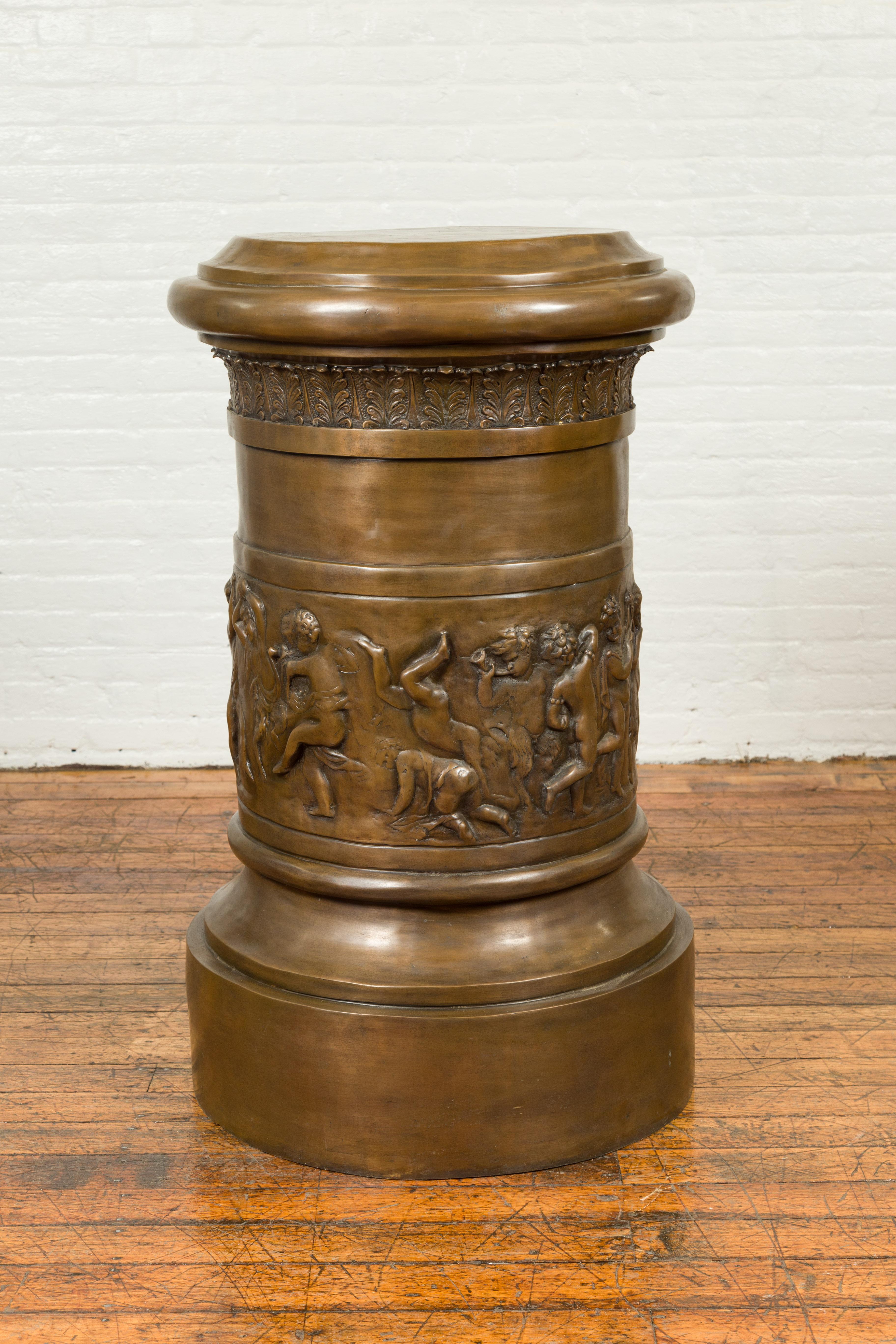 Large Greco-Roman Style Contemporary Bronze Pedestal with Bacchanalia Frieze For Sale 4
