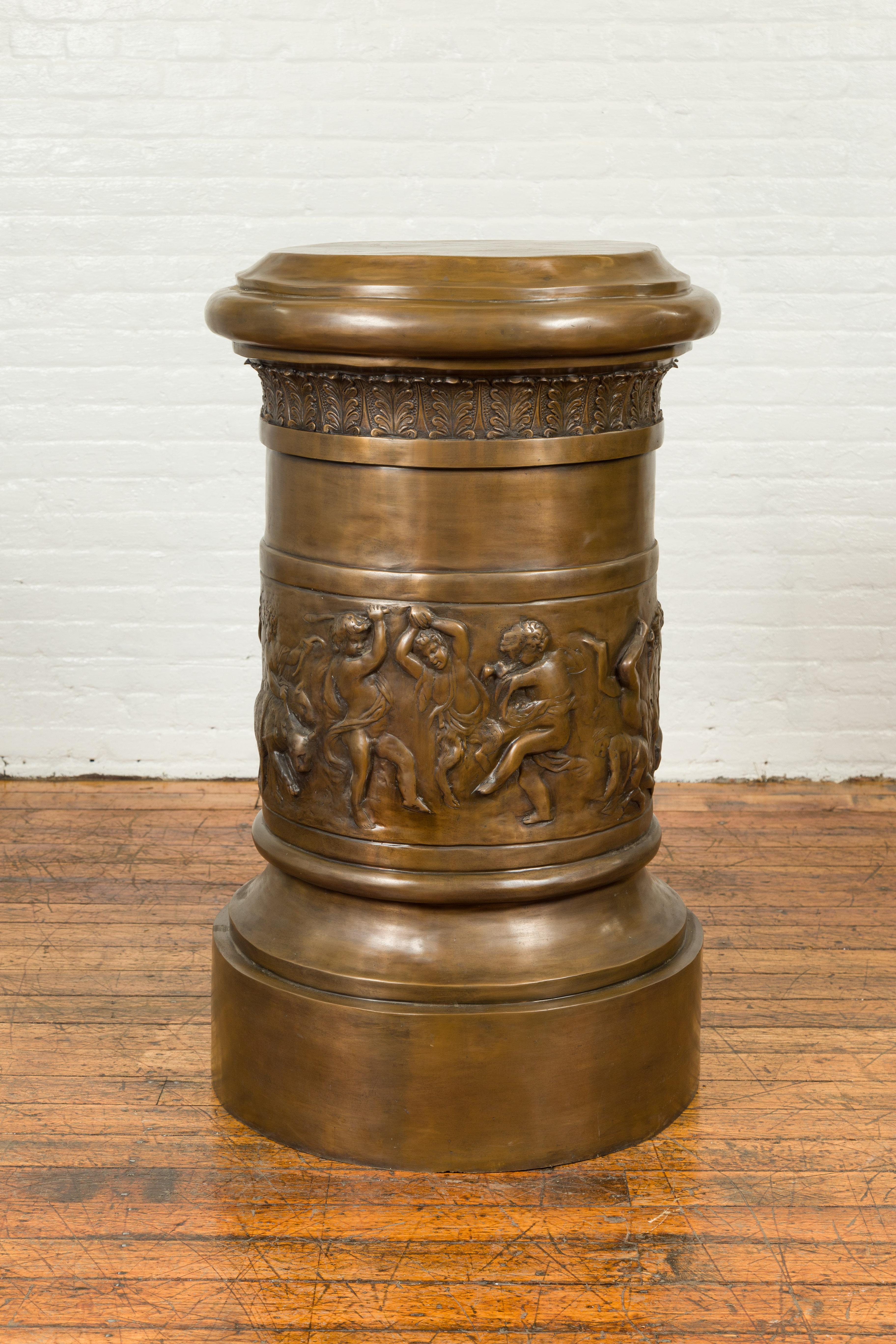 Large Greco-Roman Style Contemporary Bronze Pedestal with Bacchanalia Frieze For Sale 6