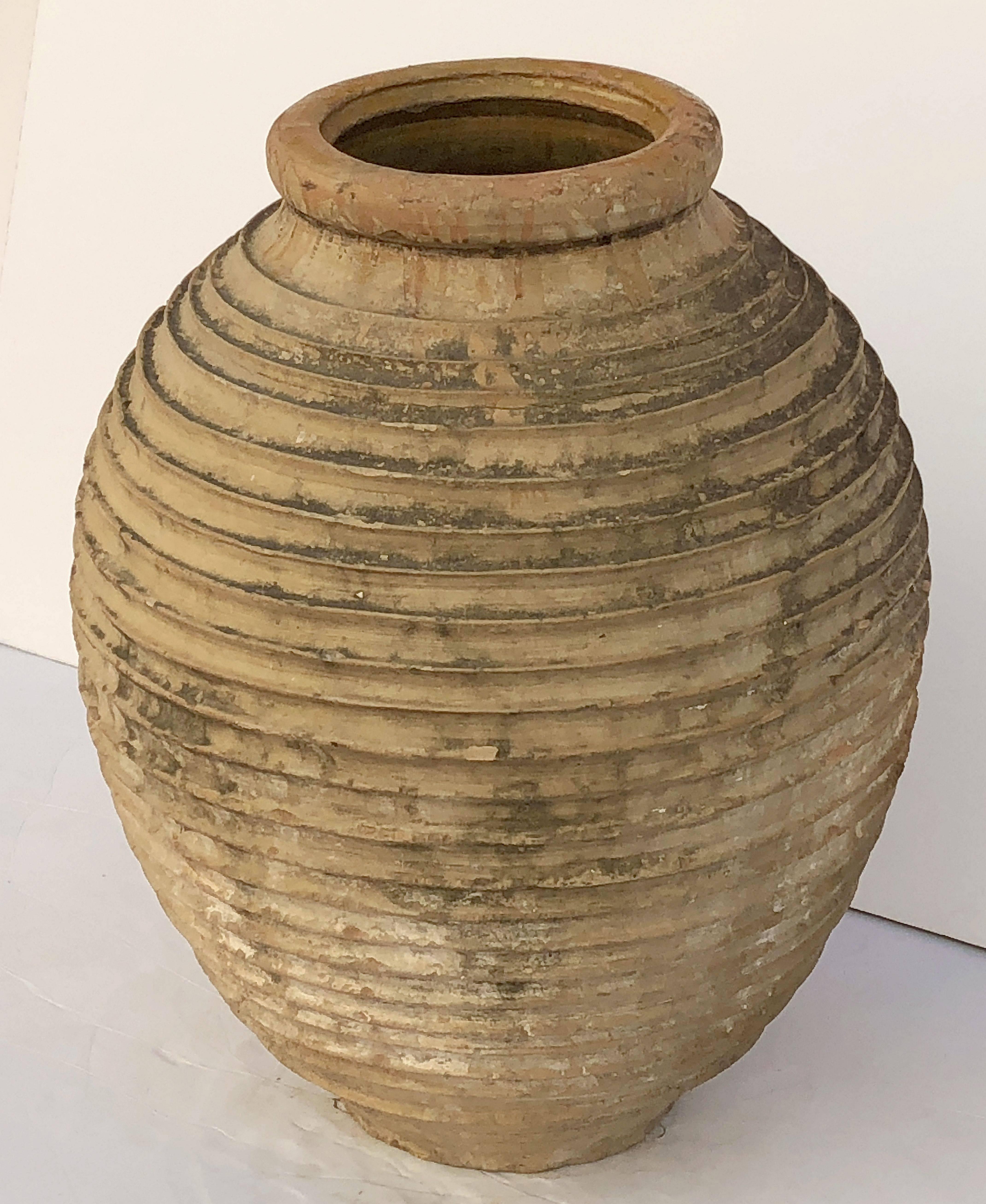 Glazed Large Greek Garden Urn or Oil Jar For Sale