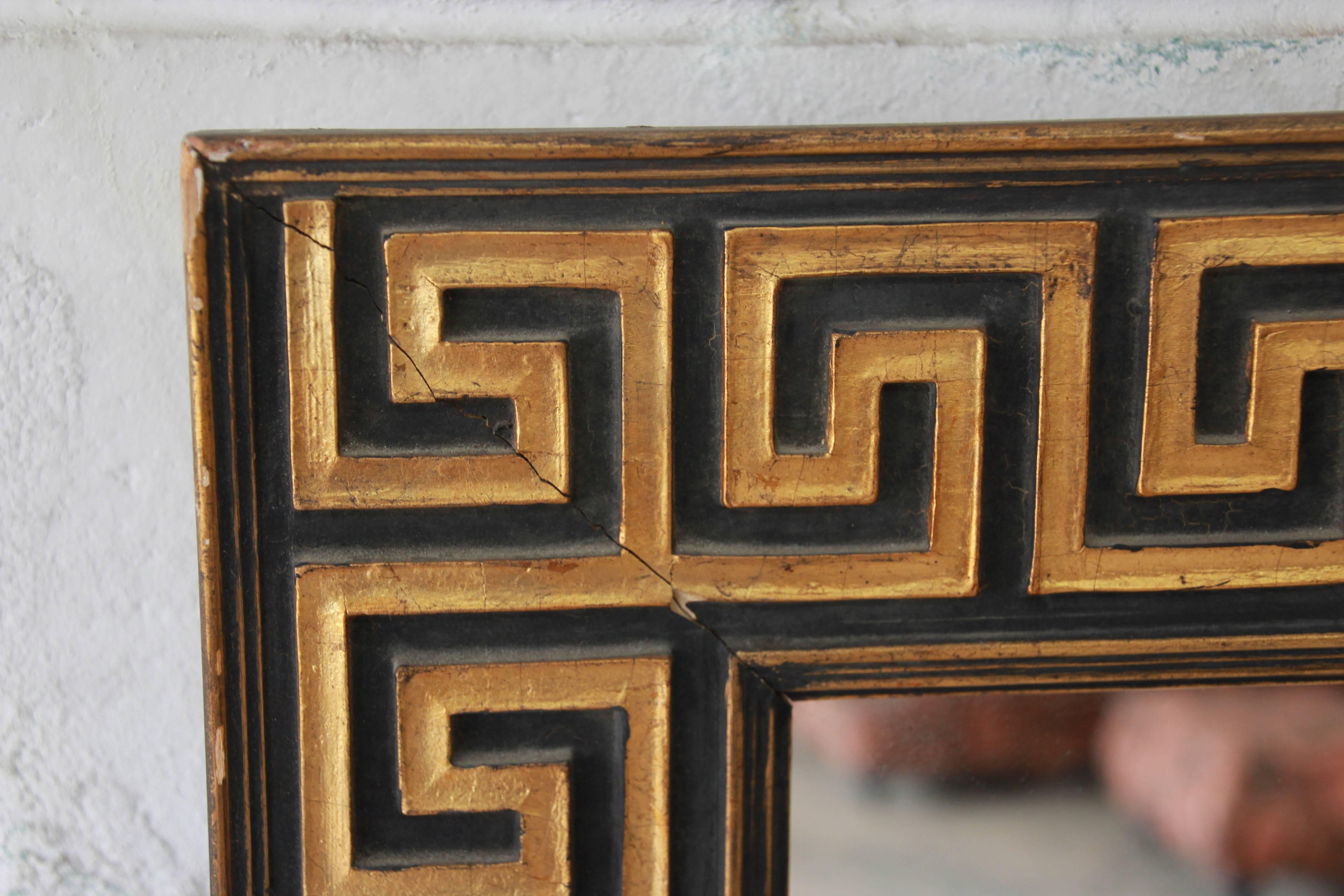 Painted Large Greek Key Mirror in Gold Leaf and Black, circa 1940s