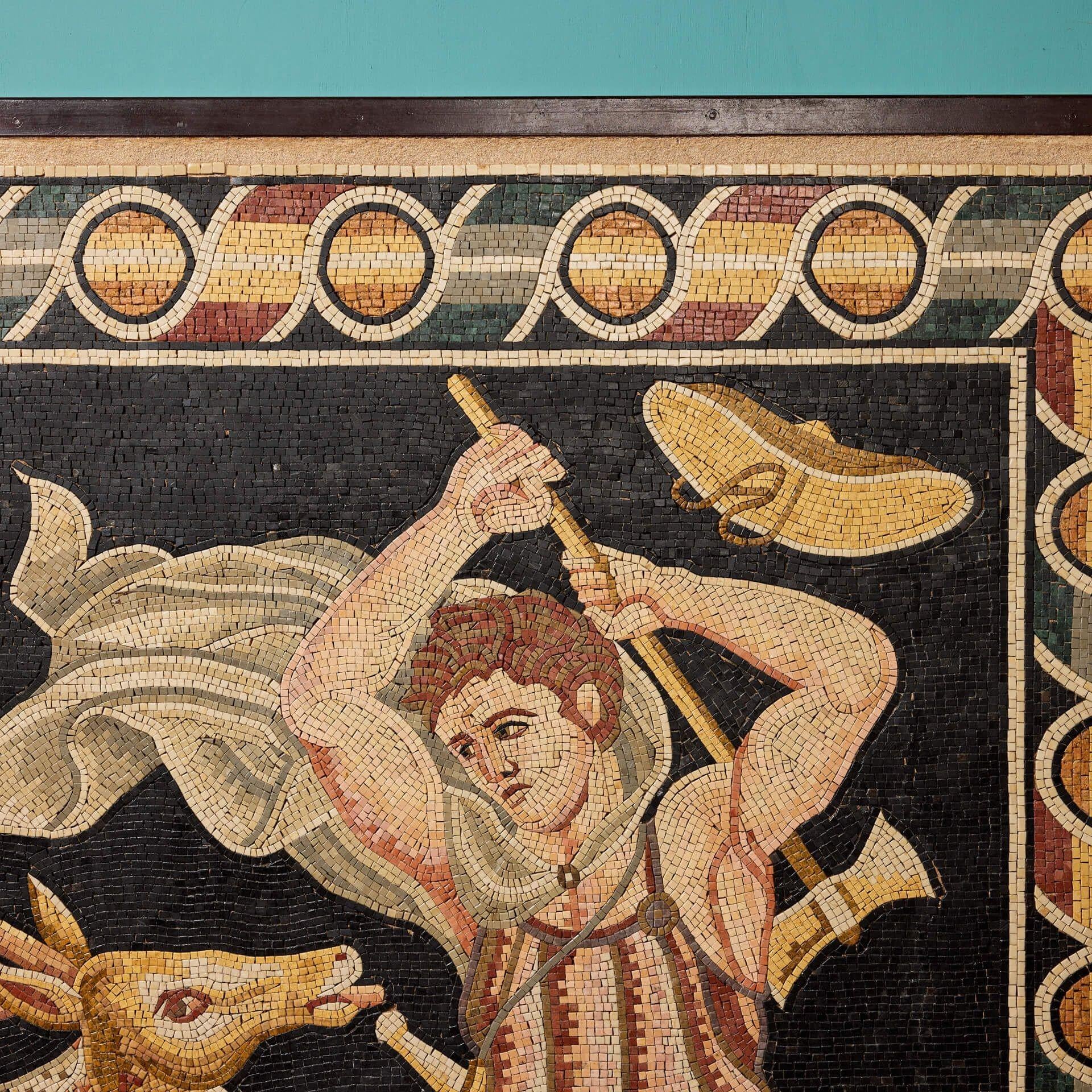 Große griechische Mosaikwandkunst, die die Hirschjagd darstellt (20. Jahrhundert) im Angebot