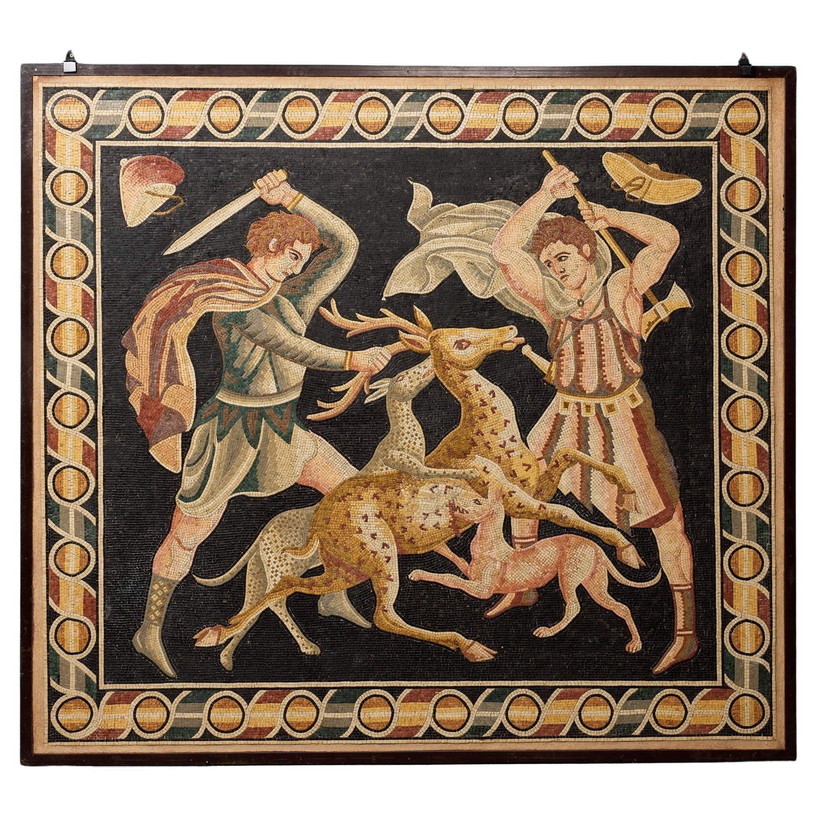 Large Greek Mosaic Wall Art Depicting The Stag Hunt