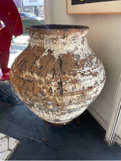 Large Greek Olive Jar with Metal Stand