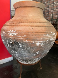 Large Greek Olive Jar with Metal Stand