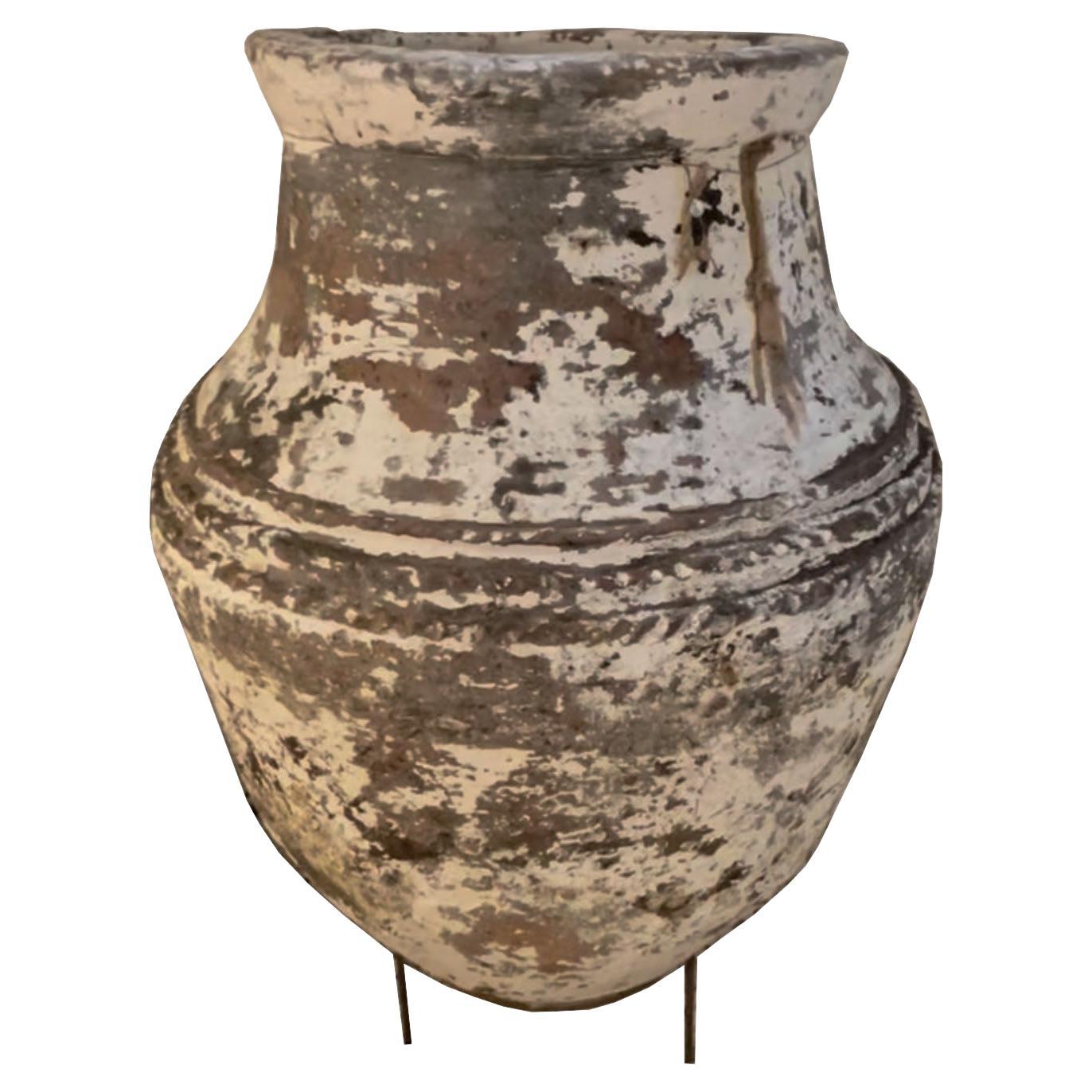 Large Greek Olive Jar with Metal Stand