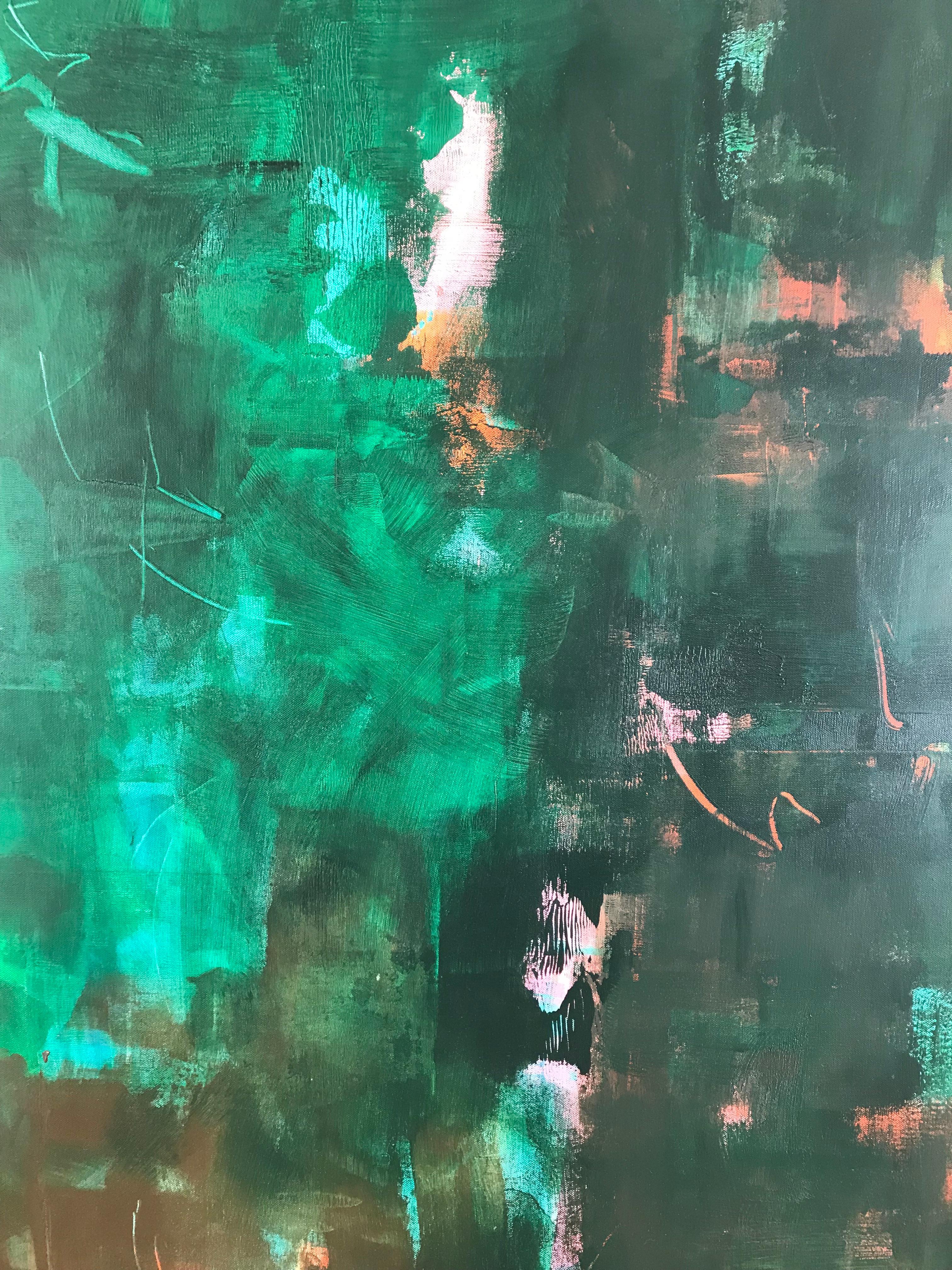 Expressionist Large Green Abstract Painting Titled 