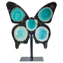 Große Schmetterlingsflügel aus grünem Achat auf Metallständer (7,5 lbs) 
