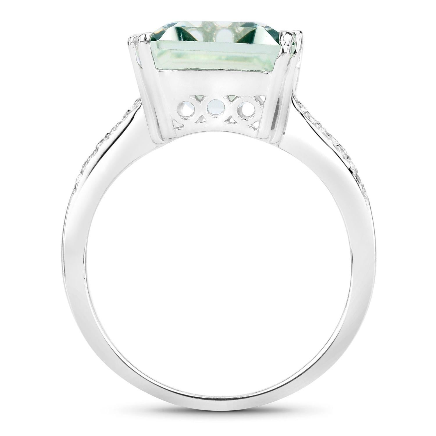 Taglio smeraldo Grande anello di ametista verde Topazio bianco 10,6 carati A. Silver in vendita