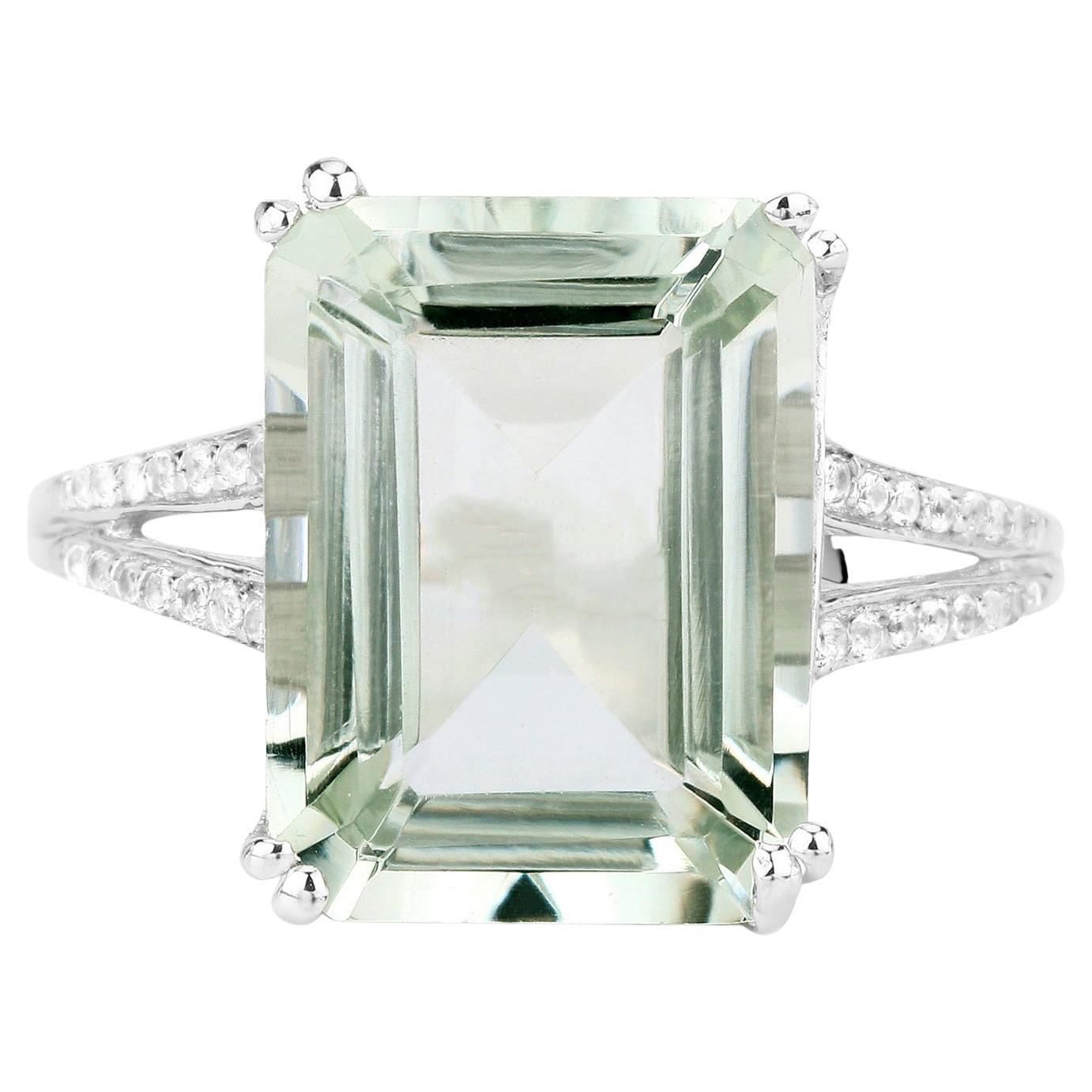 Gran Anillo Amatista Verde Topacio Blanco 10,6 Quilates Plata de Ley