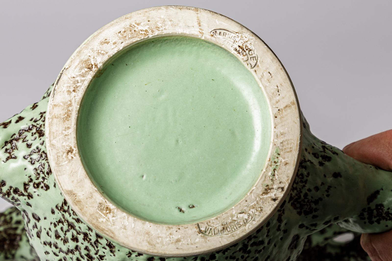 Ceramic large green and black 20th century design ceramic vase by Mairus Giuge Vallauris For Sale