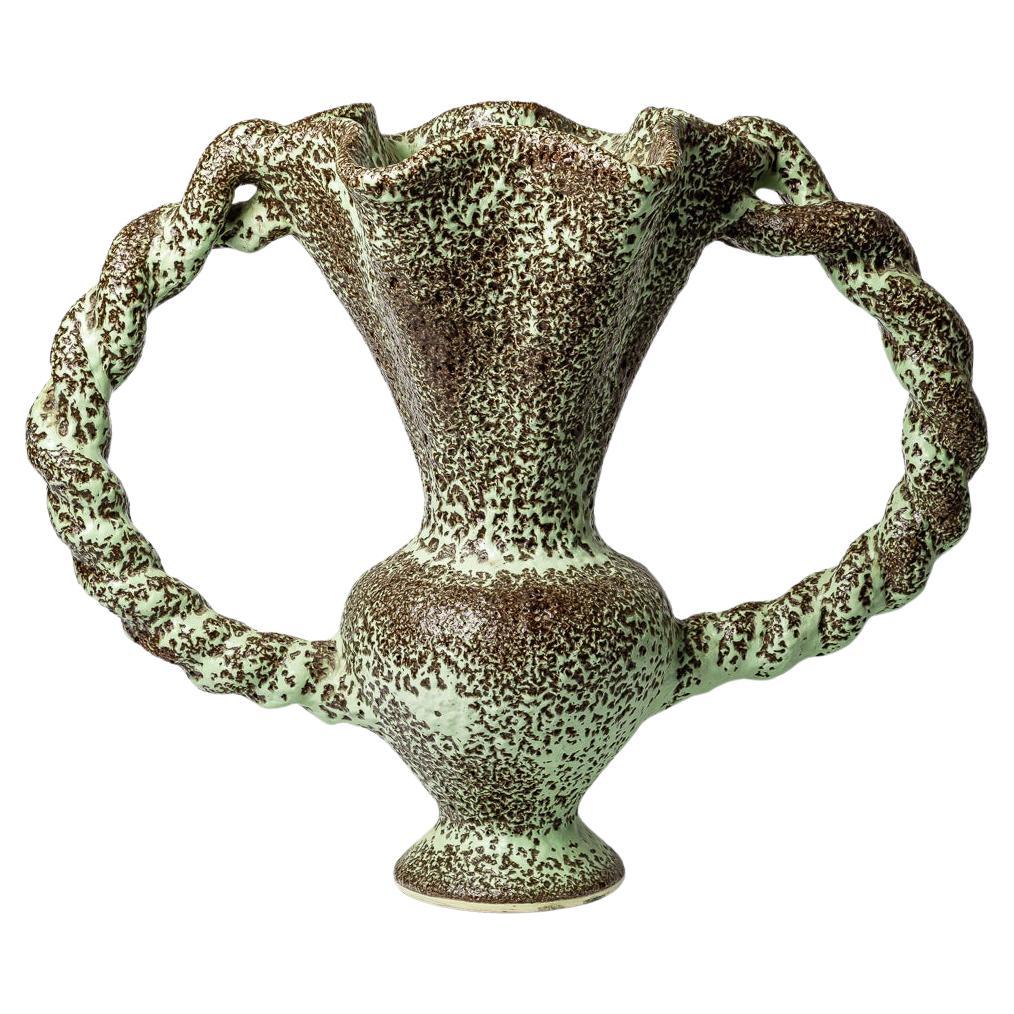 large green and black 20th century design ceramic vase by Mairus Giuge Vallauris For Sale