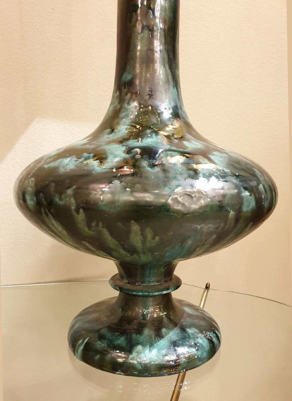 Große Amphora-Vasen aus grüner Keramik - ein Paar (Handgefertigt) im Angebot