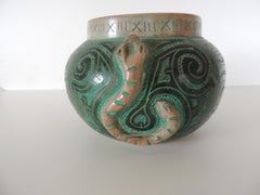 Large Green and Black Vase with Snakes