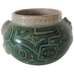 Large Green and Black Vase with Snakes