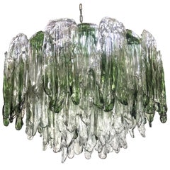 Large Green and Clear Textured Glass Chandelier by Salviati