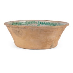 Large Green and Cream Glazed Majolica Bowl