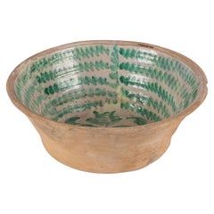 Large Green and Cream Glazed Majolica Bowl