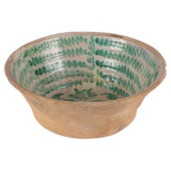 Large Green and Cream Glazed Majolica Bowl