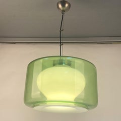 Large Green and Opaline Glass Pendant Attributed to Carlo Nason Mazzega 1960's