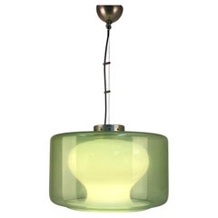 Large Green and Opaline Glass Pendant Attributed to Carlo Nason Mazzega 1960's