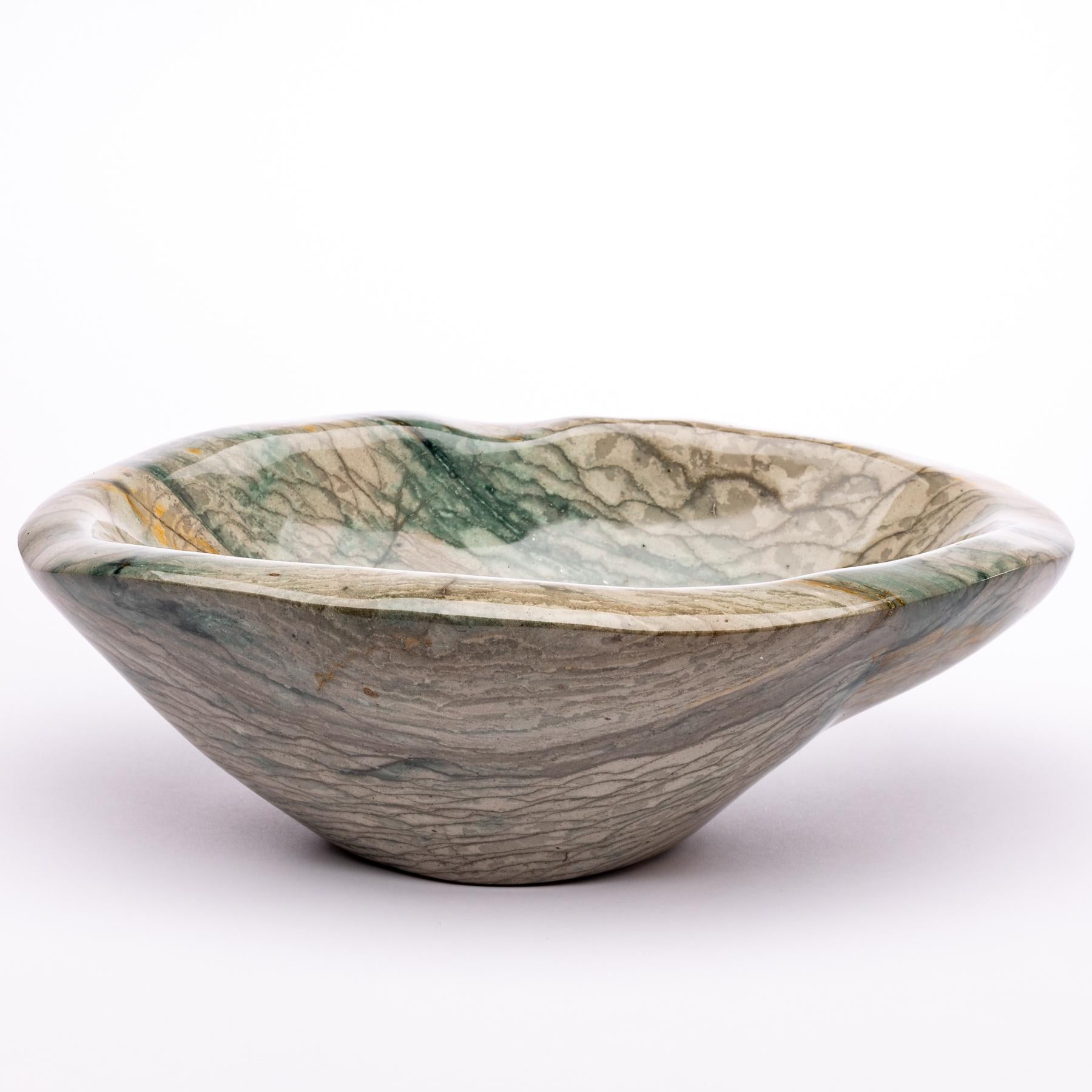 Beautiful one of a kind, green and white shade jasper handcrafted bowl from Madagascar.